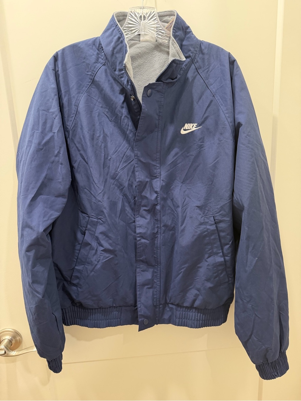New Nike Blue Bomber Jacket with White Logo Mens S